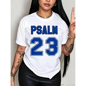 Women's Psalm 23 Jersey Premium T-Shirt Casual Short Sleeve Crew Neck Bold Green Lettering Soft Breathable Fabric Perfect for Holiday Parties and Gift Giving plus  size  top