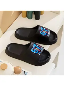 1 pair of cartoon number 67 printed slippers, non-slip EVA slippers for men and women - lightweight, quick-drying, comfortable, durable, all-season beach sandals, round toe design, suitable for indoor/outdoor use, all-season sandals
