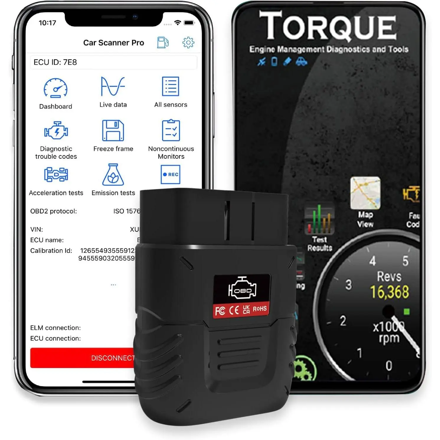 OBD2 Scanner Auto Diagnostic Tool, 4.2 Version Code Reader for Gasoline Cars, Plug-and-Play with Simple Setup, Live Gauge Info & Real-Time Data, iOS/Android Compatible for OBDII Protocol