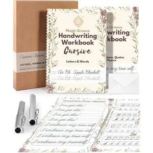 (R) Grooved Cursive Handwriting Workbook Kit -  Cursive Workbook for  8-12 and Adults, Magic Grooved Handwriting Practice, Letters Words Poetry & Affirmations, Cursive Charm, 9.8"x7"