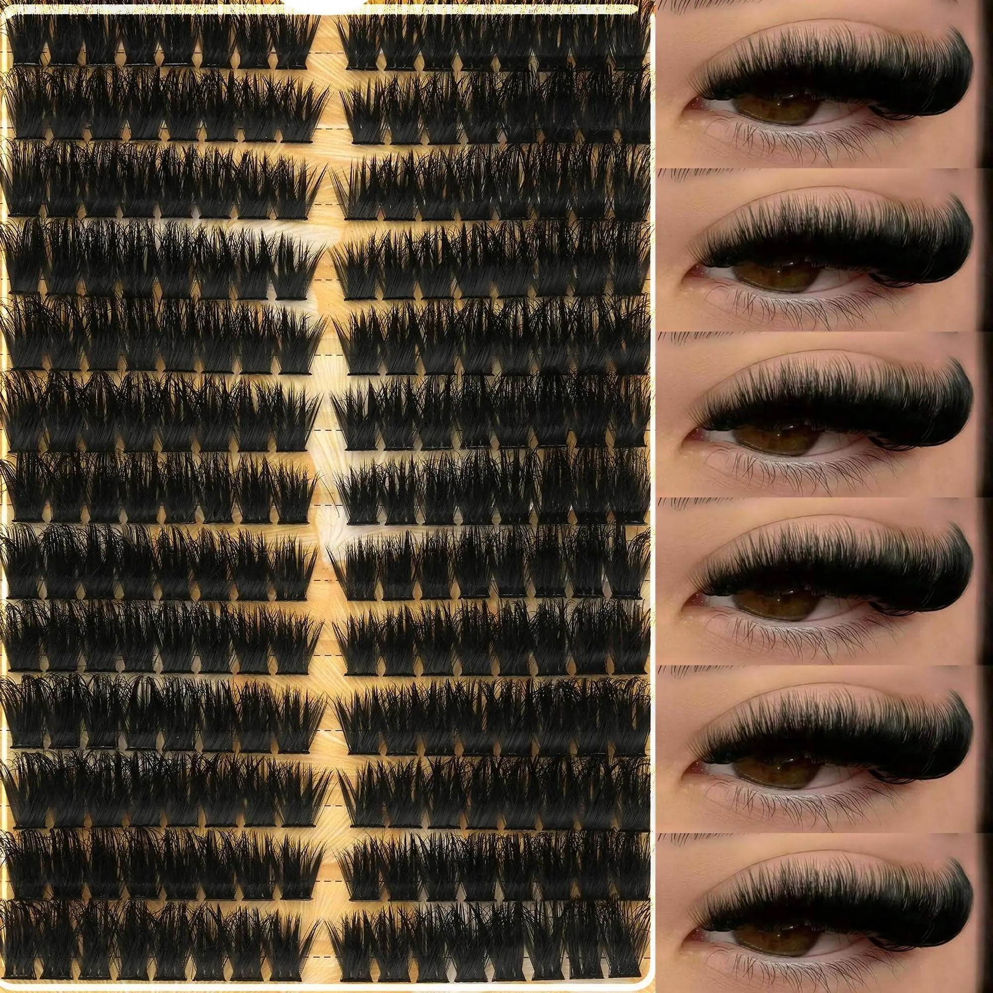 208 Pcs 3D Volume False Eyelashes, Natural Dense Fluffy Single Cluster, Volume Lash Clusters, Multi-Length Layered Design, Stem, Easy DIY Lash Extension