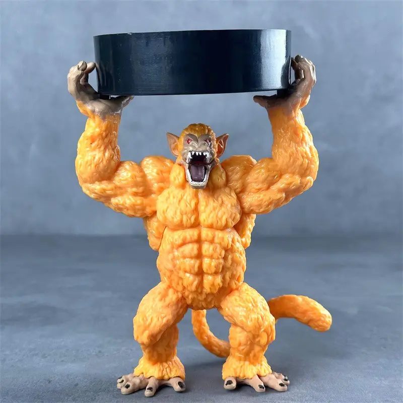 5.91 Inch Dragon Ball Gold Great Ape Figurine Ashtray, Stainless Steel Ashtray Statue, PVC Statue, Anime Collection Figure, Desktop Decor Gift