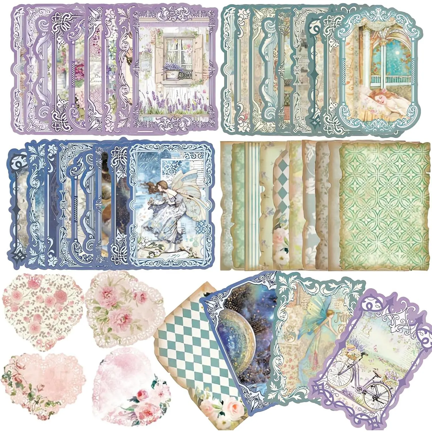 90 count  Scrapbook Paper Kit, 3.9x5.5in -Cut for Journal | Decorative Decoupage Paper for Card Making, Junk Journal, Planner, Collage & Stationery