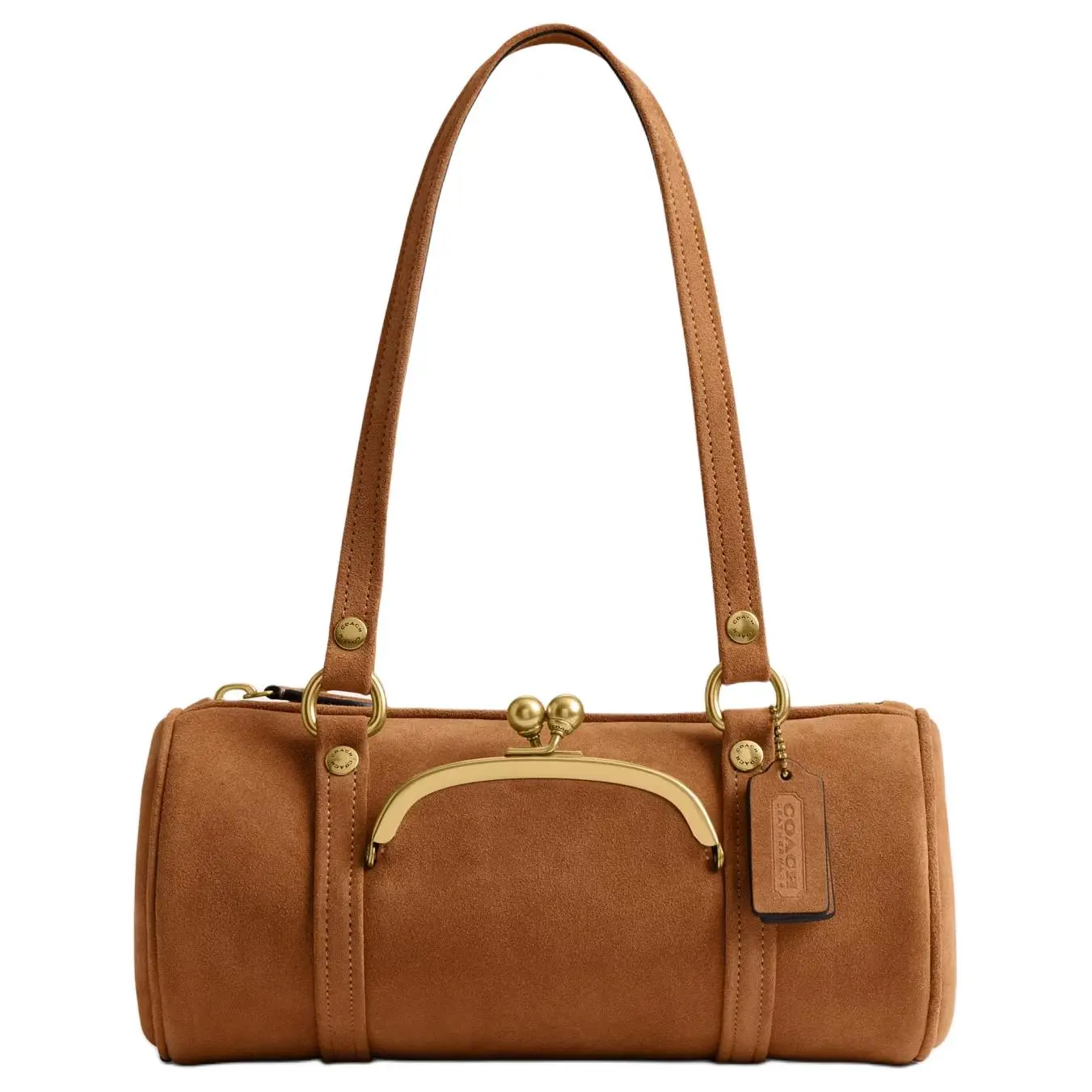 COACH Barrel Kisslock 28 Originals Crossbody Bag for Women, Gold-Tone Hardware, Caramel-Colored Genuine Leather