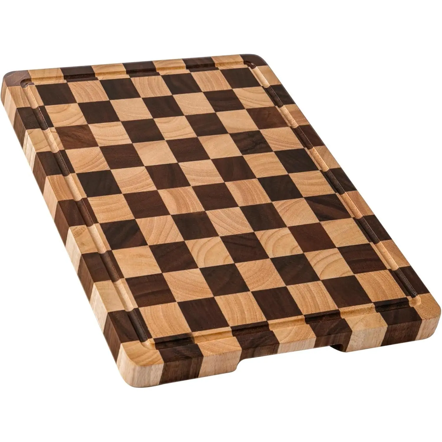 End Grain Cutting Board For Home Kitchen Steak & Meat Prep, Upgraded Grid Acacia Wood Large Butcher Tray With Drainage Channels & Side Handles, Self-Healing Surface Protect Knives, Anti-Warp Easy To Clean