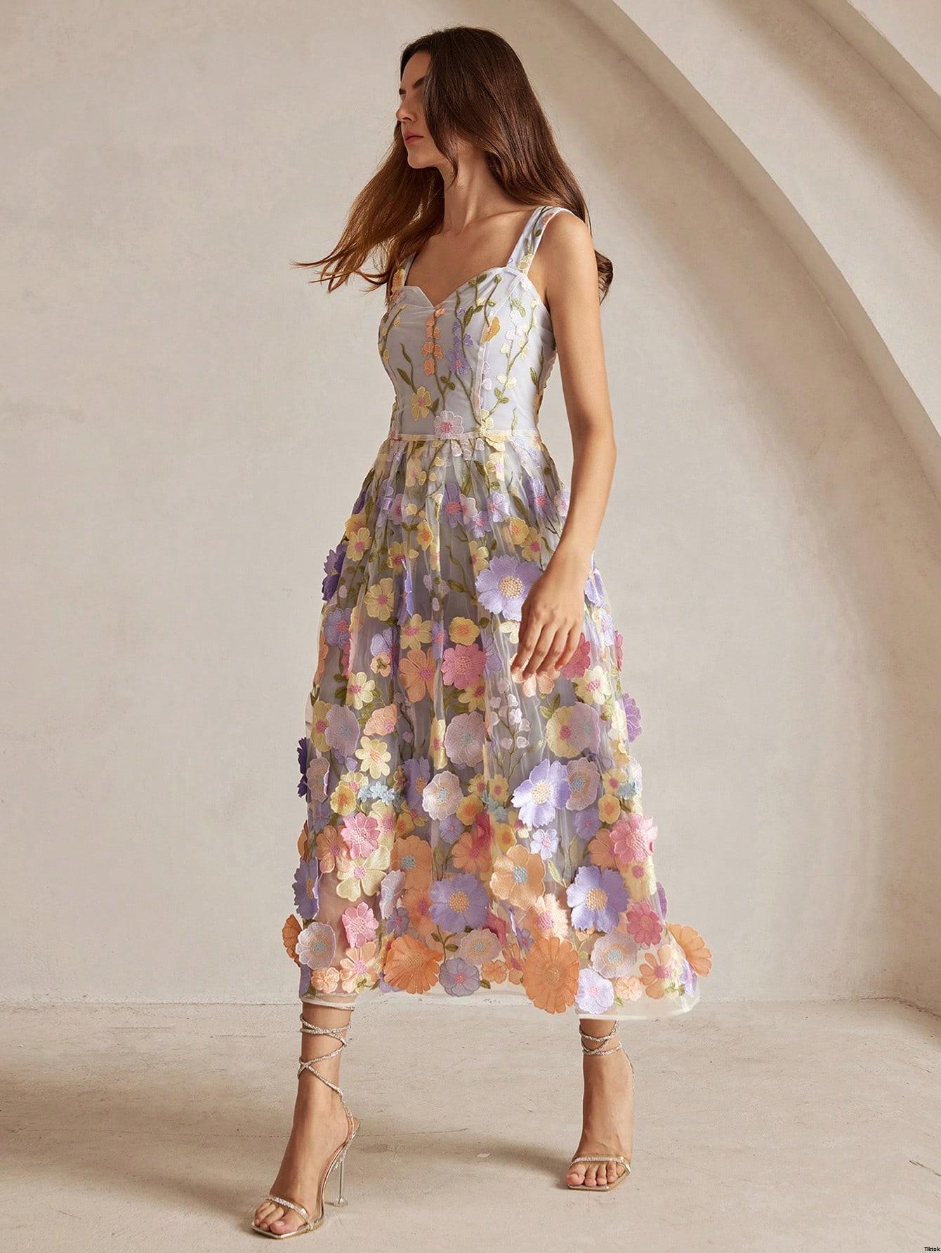 Dress Length - Embroidered Anewsta Elegant 3D Floral Mid Slip For Women  Maxi Outfit - TikTok Shop