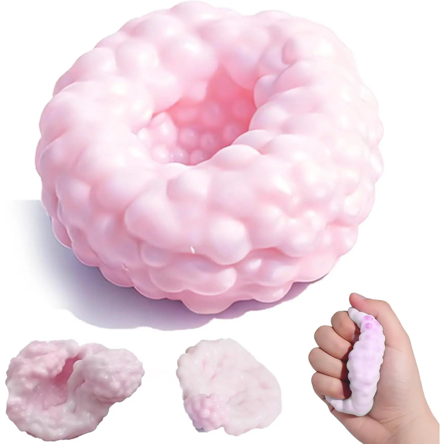 Crunchy Squishy Stress Ball, Crunchy Stress Ball with Beads, ASMR Smoothie Squeeze Toy, Anxiety Relief Fidget Ball for Adults & Kids, Party Favors and Employee Gifts(Pink)