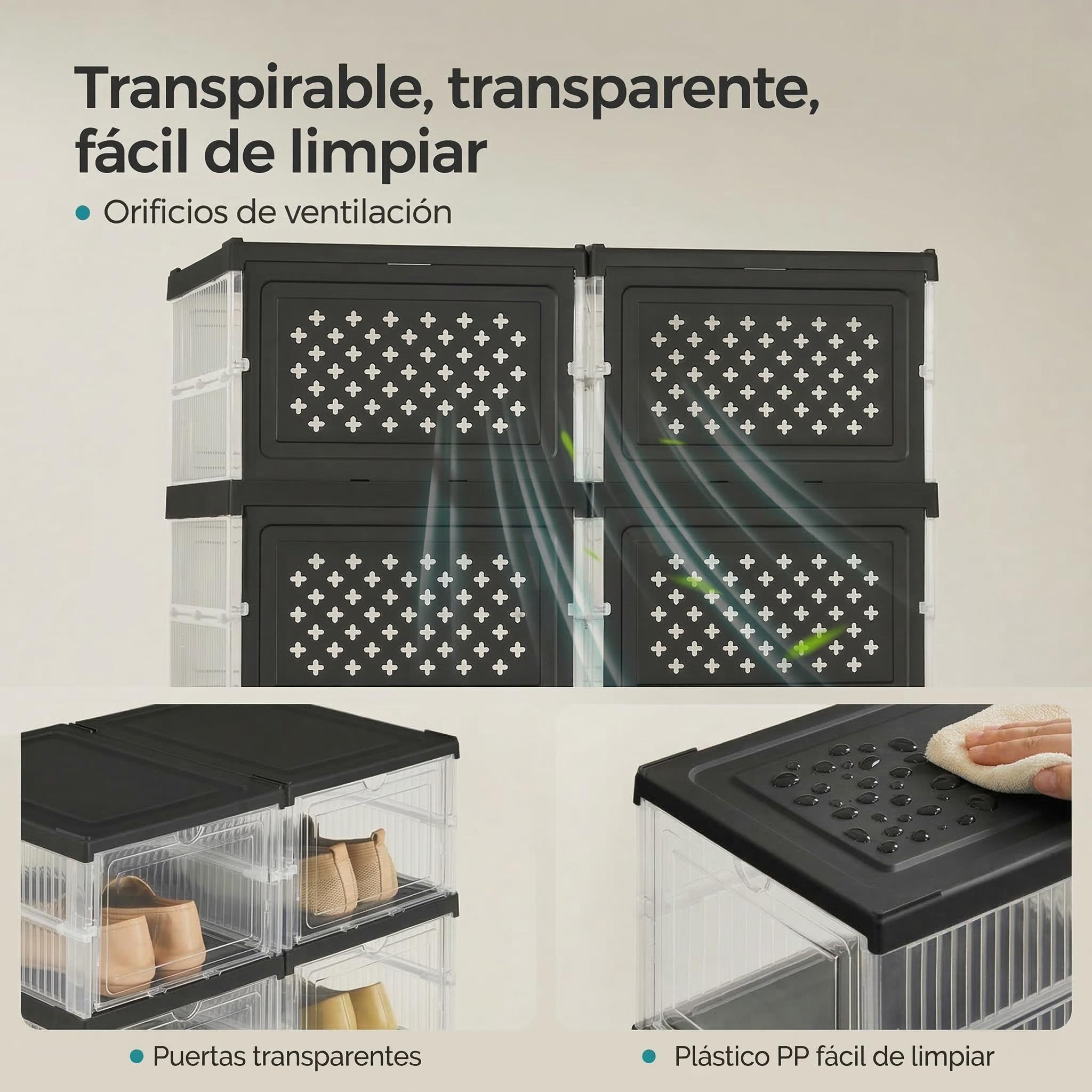 6 Tier Drop Front Shoe Storage Box, Clear Door Stackable Shoe Organizer, Plastic Shoe Rack Cabinet with Lid for Closet & Entryway