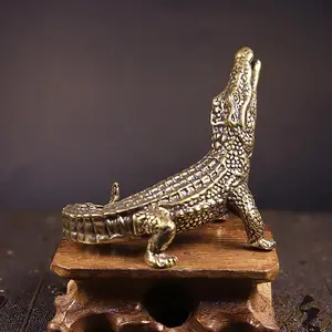 New Antique Bronze Crocodile Miniature Figurines Vintage Brass Mini Alligator Statue Desk Ornaments Home Feng Shui Decor Crafts