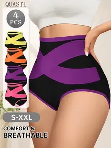4-Color Pack Women's High Waist Tummy Control Butt Lift Shapewear Briefs — Stretch Slimming Seamless Panties Plus Size Sport Everyday