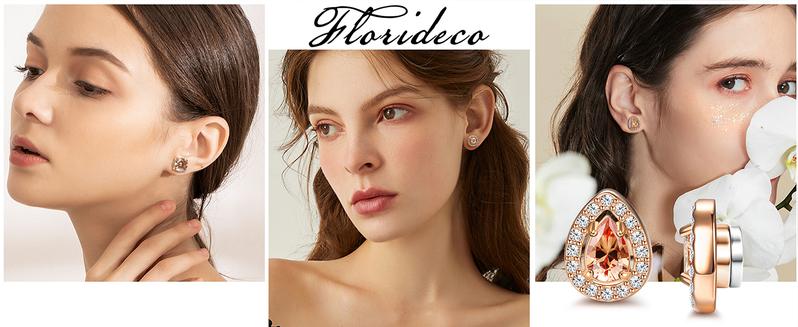 Florideco Stainless Steel Magnetic Stud Earrings for Women Non-piercing CZ Hypoallergenic Clip On Stud Earrings Round Square Teardrop Faux Diamond Halo Magnetic Earrings Set