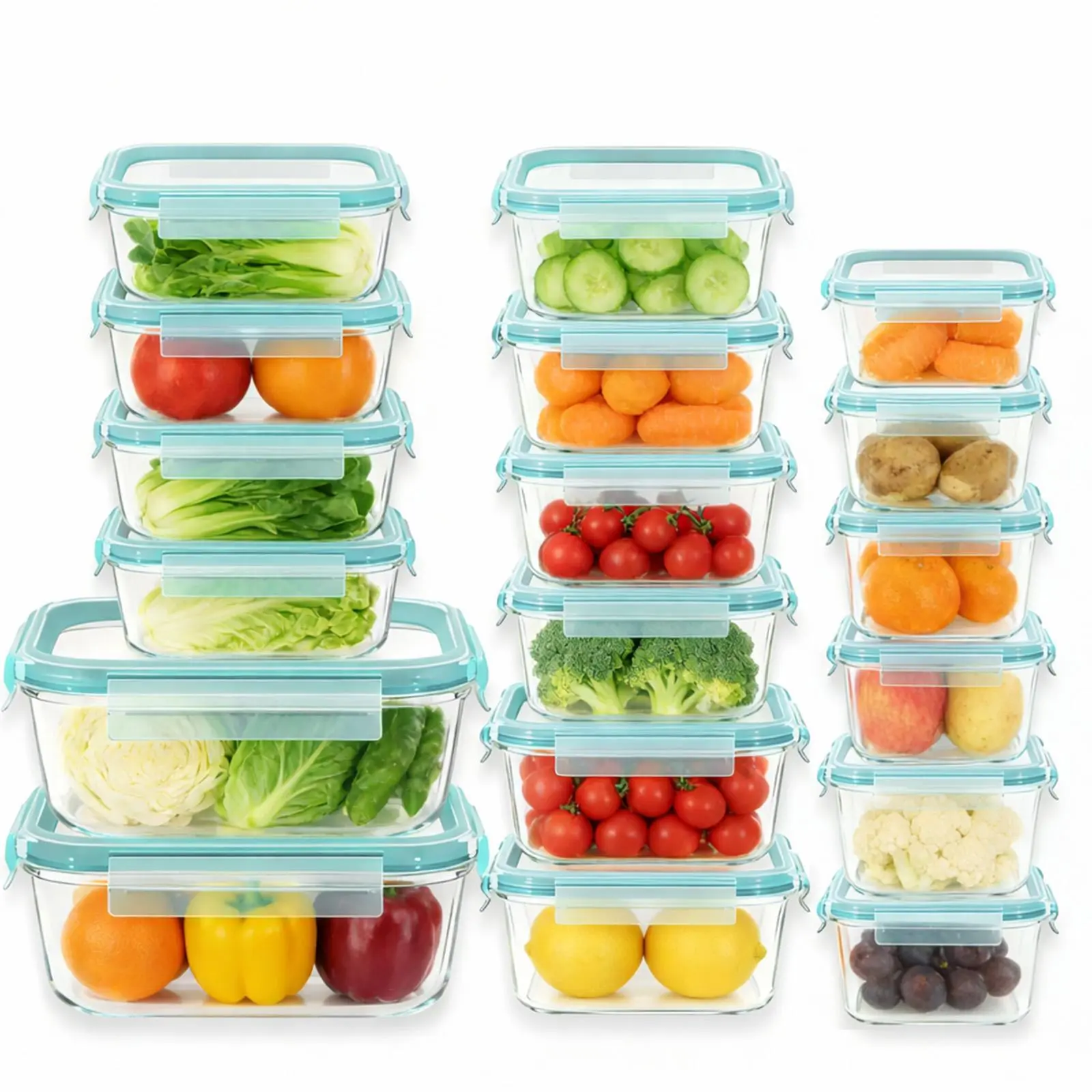 18pc Varied Sizes Rectangular Oven-Safe Glass Airtight Containers with Silicone Lids, BPA-Free Leakproof Meal Prep Bento Boxes for Kitchen Pantry Storage, Dining Table Use, Home Organization, Microwave Reheat & Easy Cleaning