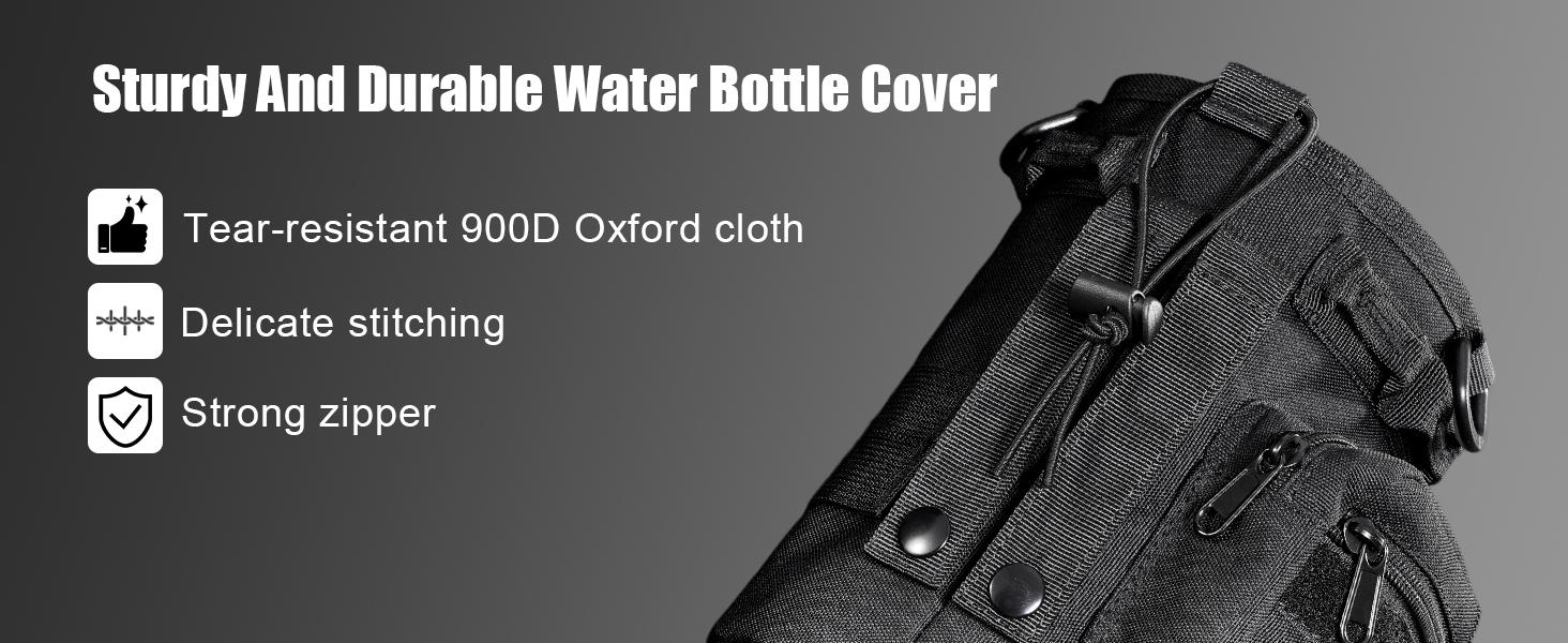 Tactical Half Gallon Water Bottle with Straw, 64 Oz Insulated Water Jug with Molle Water Bottle Holder, Stainless Steel Sport Bottle with 3 Lids for Gym Workout Hiking (Black)