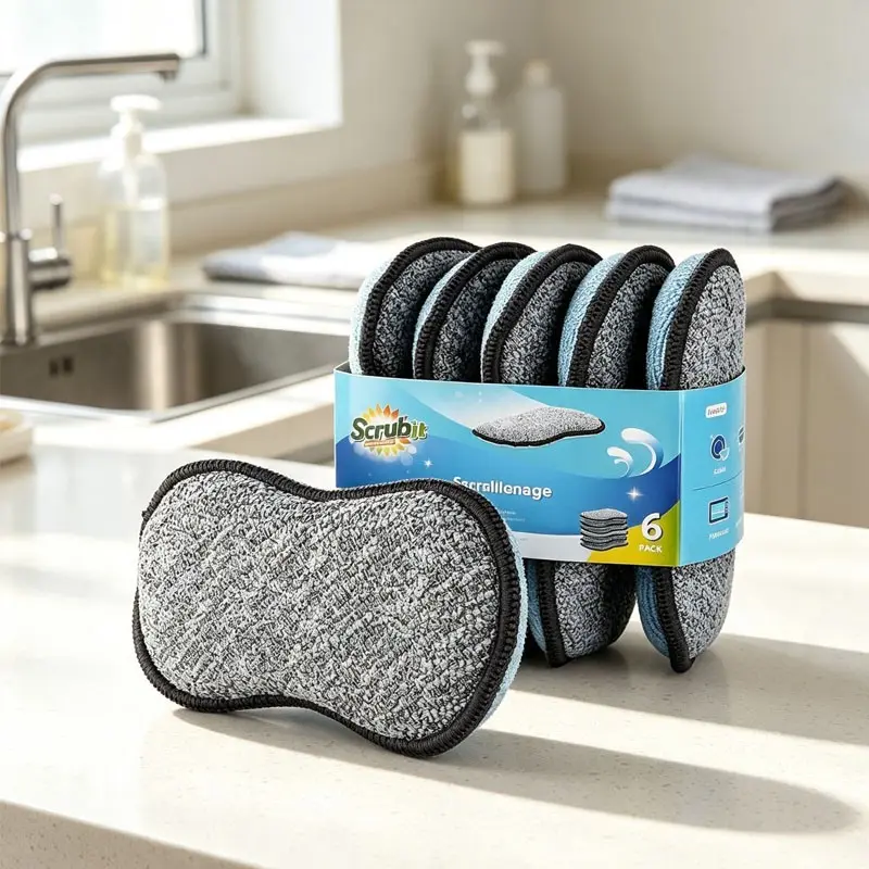 Multi-Functional Kitchen Sponge, Scratch-Resistant Microfiber Sponge for Cleaning, Reusable Dish Sponge for Utensils, Pots, Pans (6 Pieces)