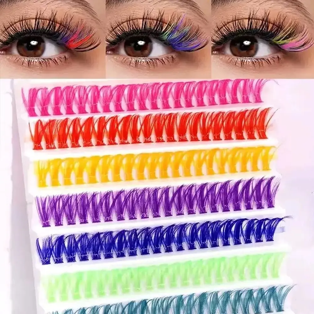 140 Pairs Colorful Cluster False Eyelashes, 7 Colors C Curl, Natural Thick Voluminous, Reusable, Perfect for Christmas Parties, DIY Lash Extensions