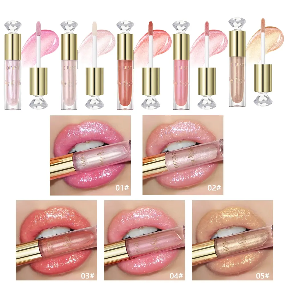 Shimmer Glitter Lip Gloss, Hydrating Non-Sticky Diamond Lip Plumper Gloss, Temperature Color Changing Shiny Lip Oil, 5 Sparkling Shades for Party Daily Lip Makeup