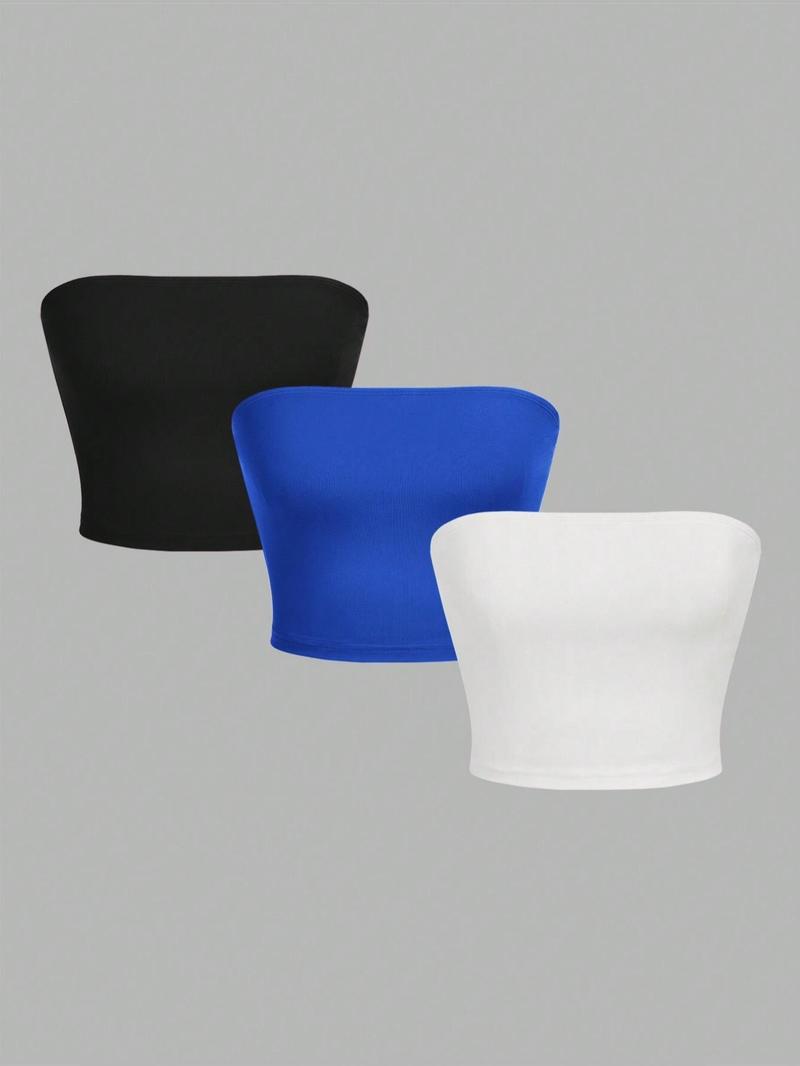 Women's Simple Solid Color Crop Tube Top, Casual Minimalist Basic Sleeveless Strapless Cropped Tops for Summer, Ladies Clothes for Daily Wear