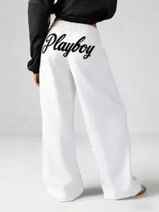 Playboy Graphic Wide Leg Pants, Y2K Aesthetic High Waist Baggy Trousers, Streetwear Oversized Casual Sweatpants, 90s Retro Harajuku Hip Hop Pants for Women, Y2K Outfits, 2025 Trendy Street Style Pants, Lounge Pants