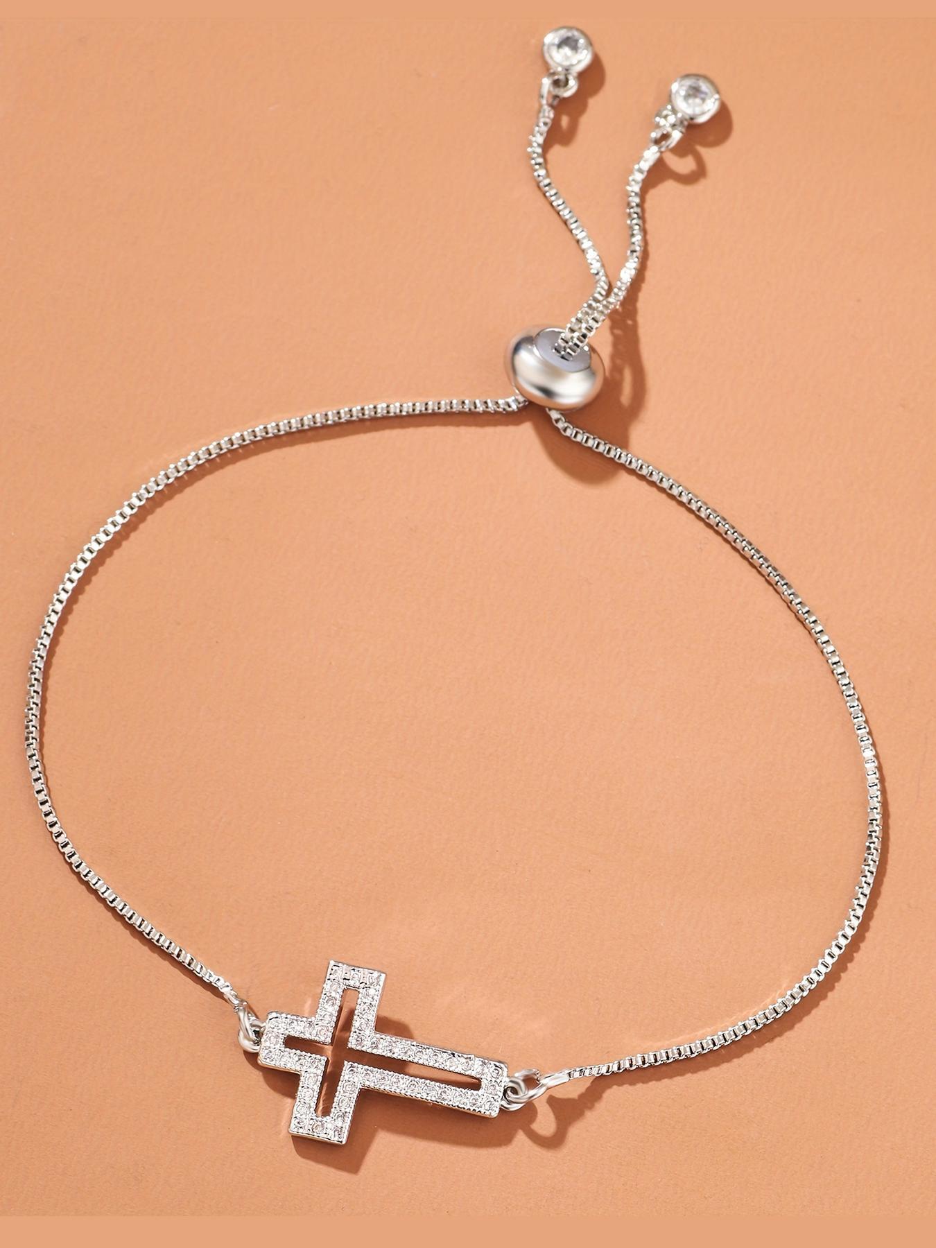 Rhinestone Cross Charm Bracelet, Exquisite Trendy Bracelet, 1 Piece Fashionable Matching Bracelet Jewelry for Women & Men for Party, Daily Clothing Decor