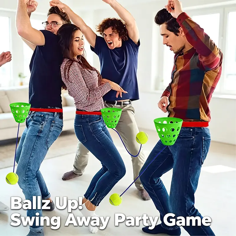 Swinging Swing Ball Game Set - Multi-Person Party Swing Bucket Game, Eye and Waist Coordination Training, Outdoor/Indoor Interactive Fun for Adults & Kids, Unisex, Durable Play Accessory for Parties