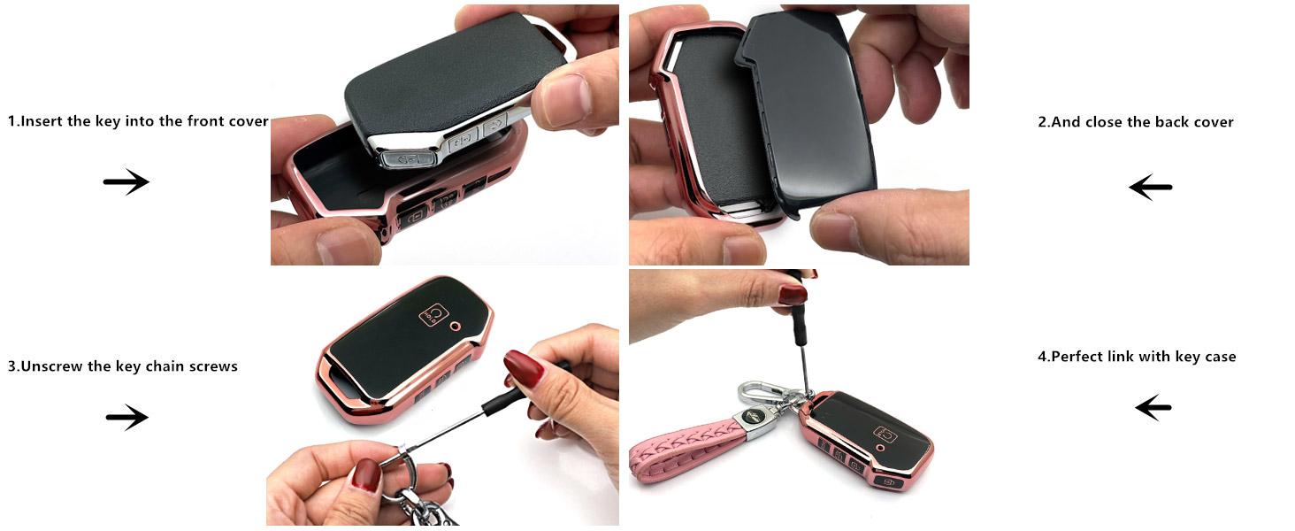 Suitable for Kia key cover. Beautiful TPU Key Case Compatible with Seltos Soul Telluride Sorento NIRO K5 Cerato Sportage Forte Ceed 4/5 Buttons Smart Remote Key (Pink Combination)