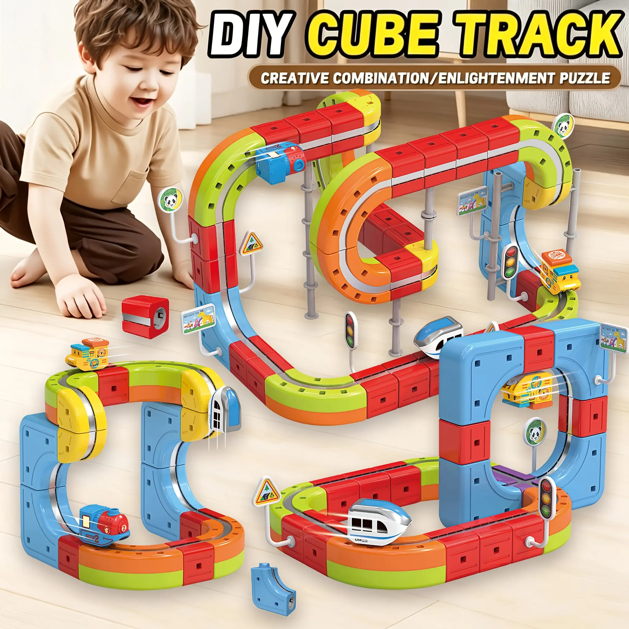 Levitating Magnetic Track Train, 3D Transformable Track Car, Includes 18pcs, 98pcs, 105pcs, Educational Track Car for Kids, Parent-Child Interactive Educational Toy Car, DIY Educational Track Train for Kids, 3D Building Block Track Car