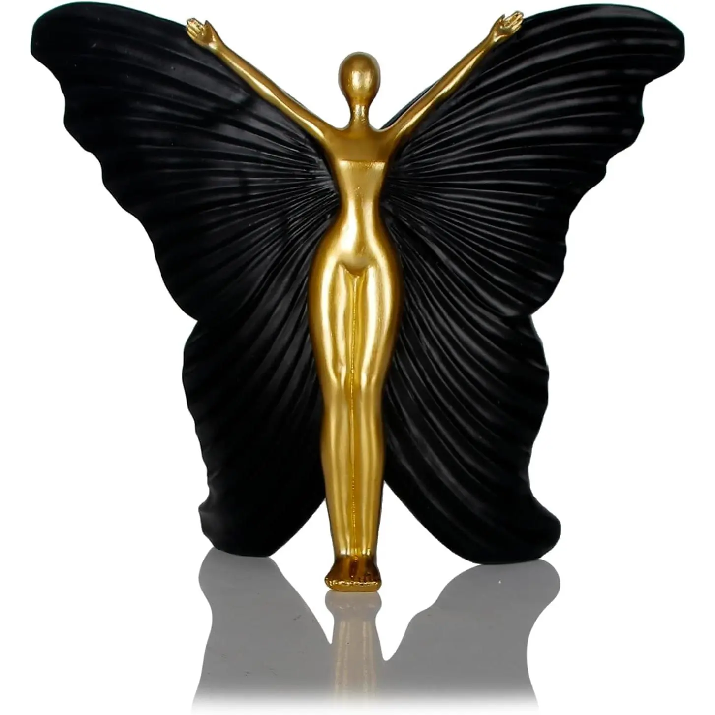 Black Fairy Butterfly Statue Collectible Figurines - Fairy Butterfly Art Sculptures Abstract Modern Home Decor Accents - Resin Black Fairy Statues Gifts for Office Desktop Shelf Cabinets Coffee Table