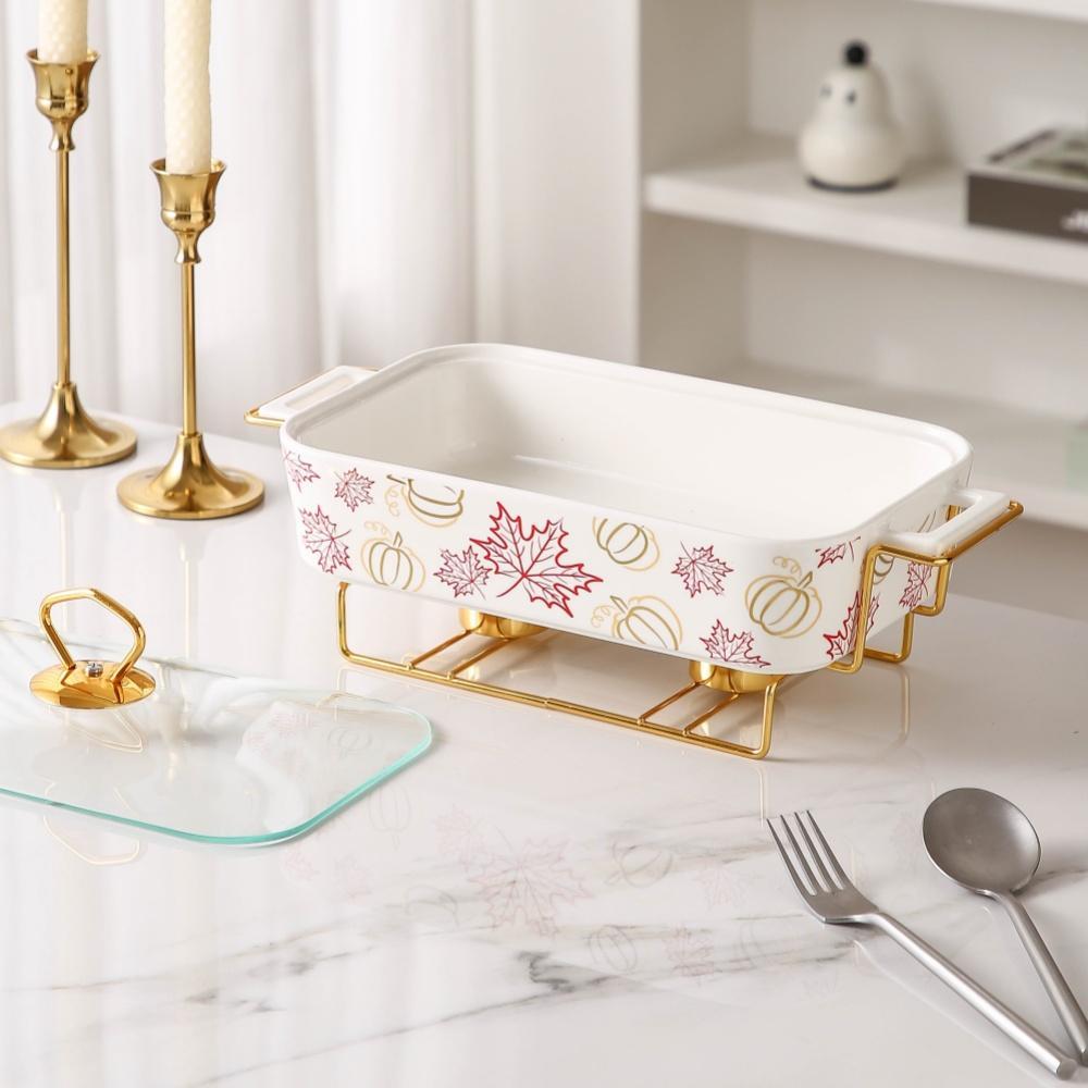 Rectangular Ceramic Casserole with Lid, High-Temperature Glazing for Halloween and Christmas, Available in Three Sizes, Creative Pot Holder for Home Dining & Parties