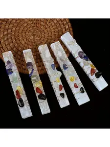 5 PCS Gypsum Rods Colorful Crushed Stones Copper Wire Handmade Wrapped Moroccan Gypsum Crystal Seven Chakra Crystal Crushed Stones Arranged Randomly