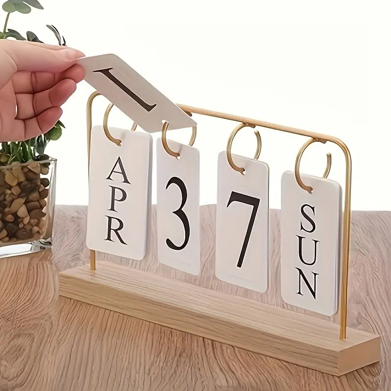 High Aesthetic Wooden Flip Calendar Design, Base, Replaceable Date Display, Wall-Mounted or Desk Placement, Home & Office Decor, Aesthetic Office Supplies