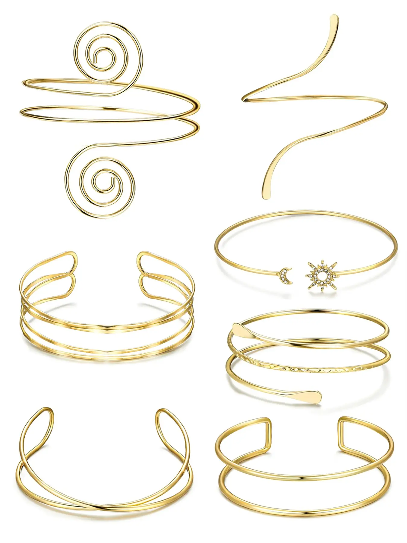 7 Pieces Women's Cuff Jewelry, Upper Arm Cuff Bracelet, Adjustable Armband Set, Casual Fashion, All Seasons