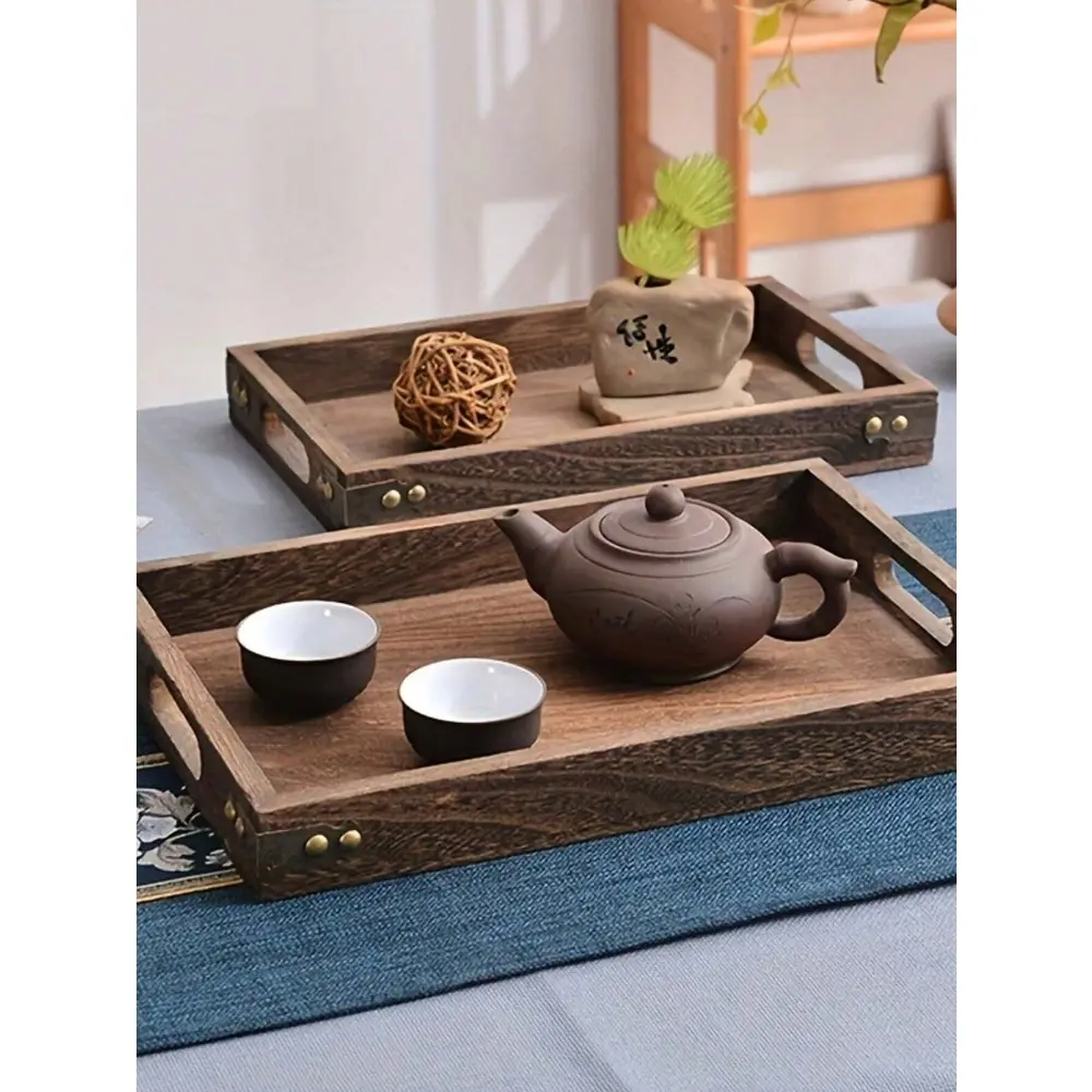 1pc Multi-Functional Nesting Wooden Tray, Rectangular Nested Decorative Tray Platter For Cosmetics, Snacks, Suitable For Home Patio, Cafe, Party,Kitchen,Christmas Gift