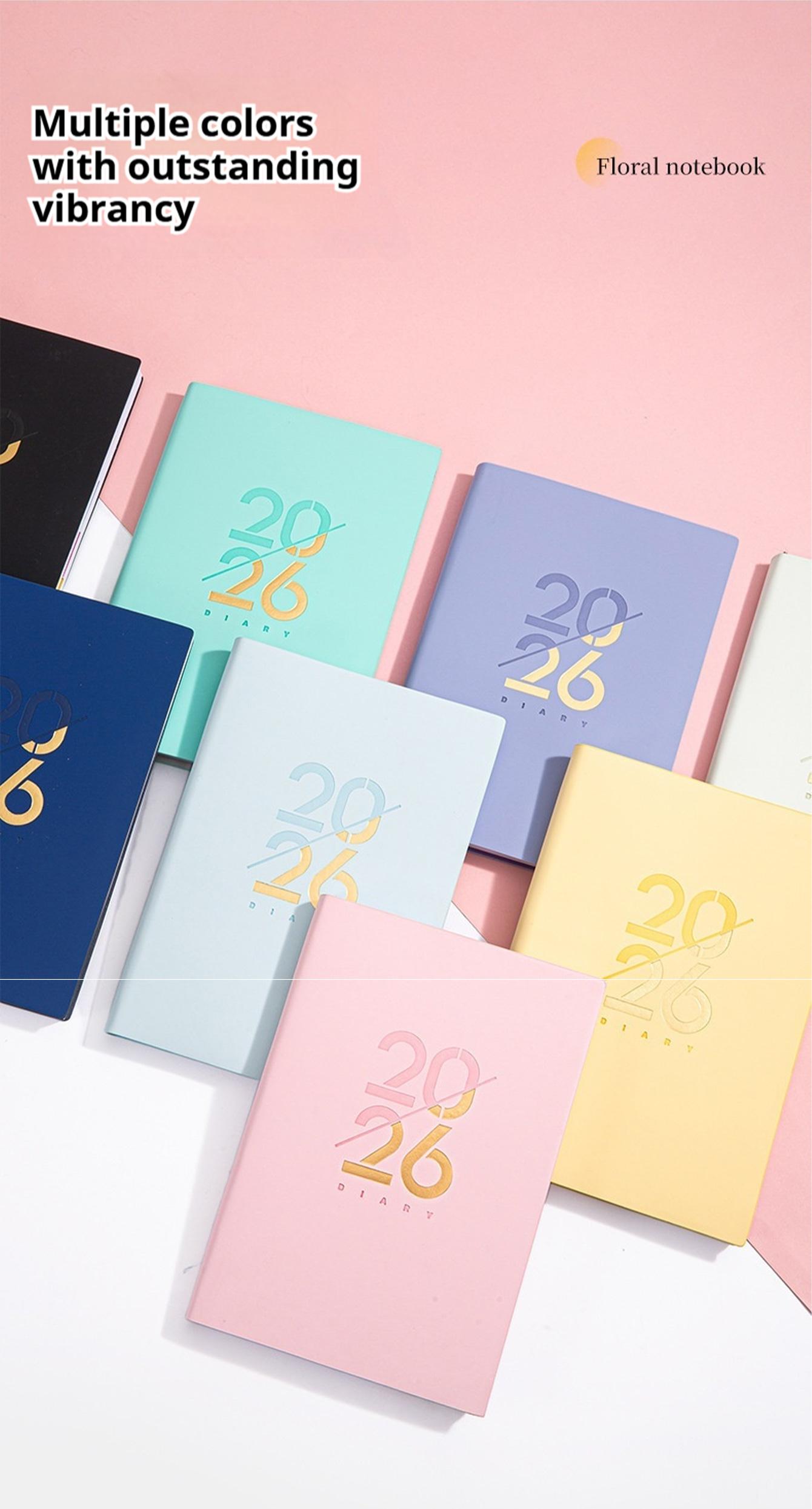 A5 PU Leather Cover Notebook, Weekly & Monthly Planner Diary, School Agenda Organizer, Learning Office Supplies, Multilingual Inner Pages