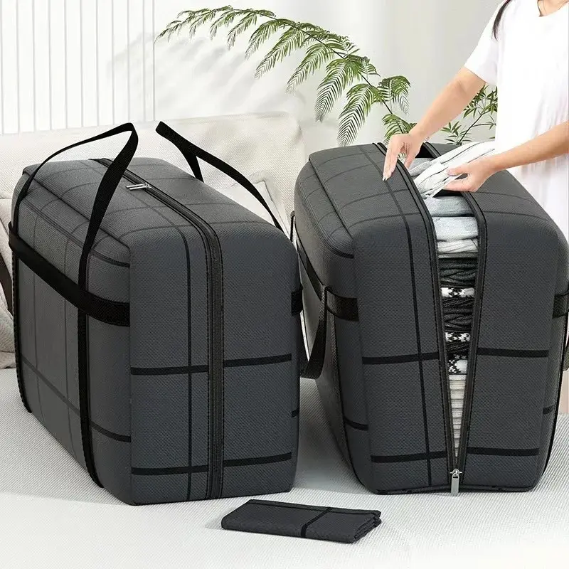 Lune Cove Large Capacity Portable Folding Duffel Bag Hand-Held Clothing Storage with Double Zipper Padded Wardrobe Organizer for Moving