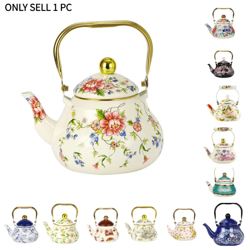 Retro Thick Enamel Teapot with Handle, Classic European Water Boiler. Universal for induction stoves, Teapot for Stovetop. Trendy farmhouse cookware, wonderful gift for tea lovers and home decor enthusiasts.