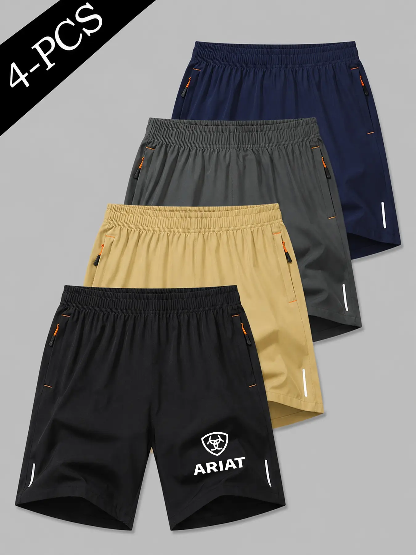 4-Pack Men's Five-Quarter Gym Shorts, Ideal for Gym, Running, Hiking, Daily Wear, Breathable, Soft, Slim-Fit, Letter Logo Print