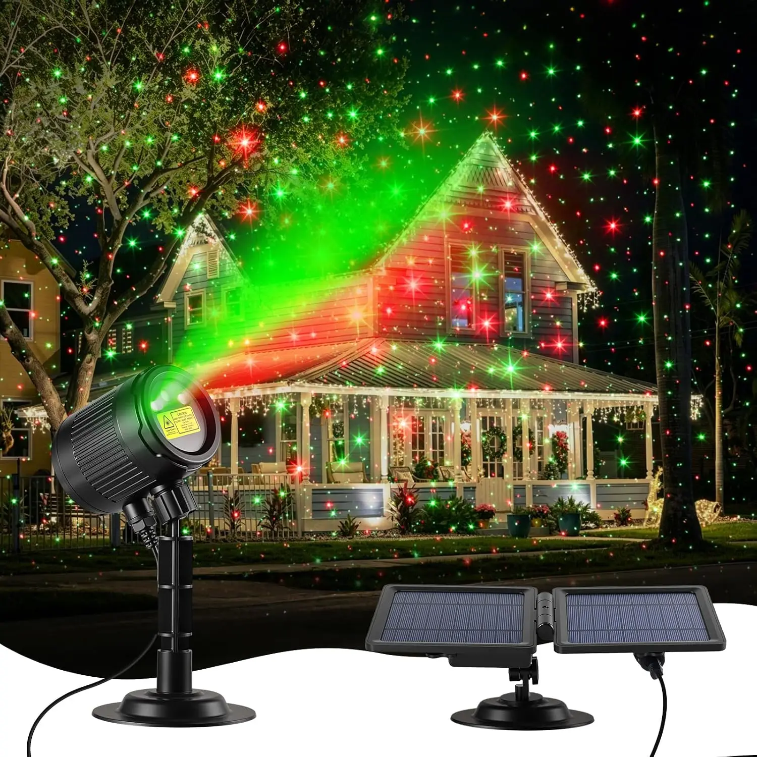 Solar-Powered IP65 Waterproof Red&Green Firefly Laser Projector Lights, Indoor-Outdoor Holiday Party Decoration for Home Patio Garden