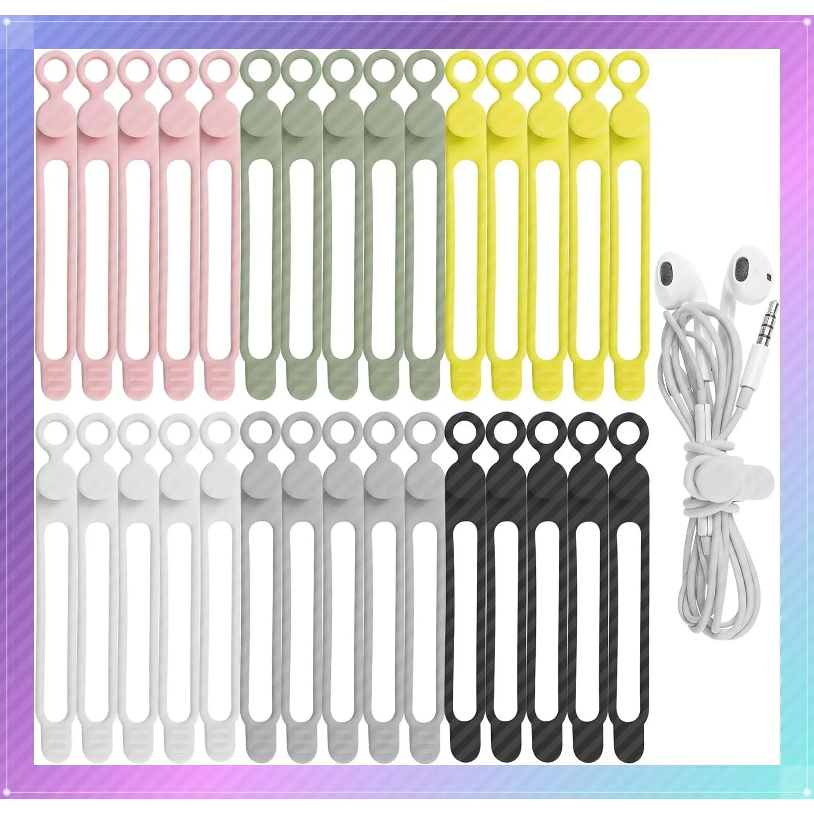 30Pcs Reusable Silicone Cable Ties, Cord Organizer for Electronics, Office Desk Accessories, Home Travel Essentials, 4.2 Inch, 6 ColorsGift