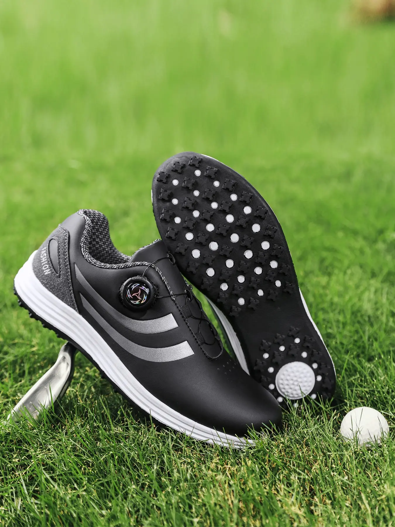 Men's Fashion Button Golf Shoes, Low Top Athletic Sneakers, Breathable Colorblock Design, All-Season Casual Footwear