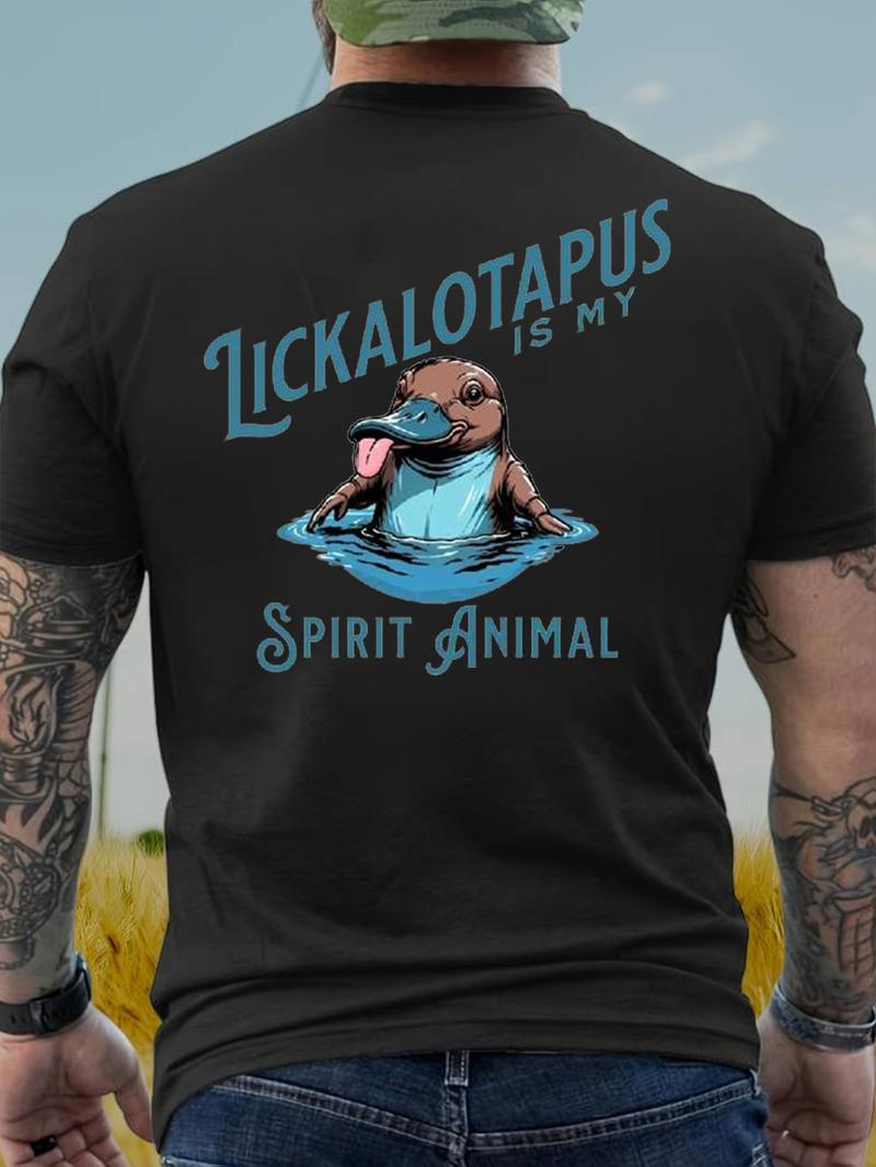 Men's Regular Fit Letter & Animal Print Round Neck Tee, Casual Short Sleeve Crew Neck T-shirt for Summer, Fashion Men's Top for Daily Wear