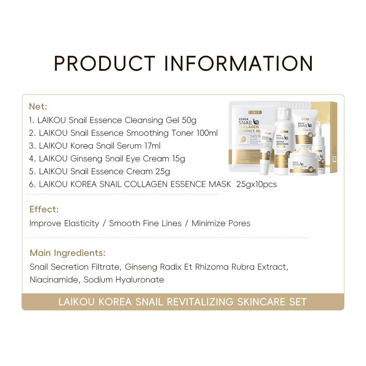 Snail Collagen Skin Care Kit, 1 Set Facial Cleanser, Toner, Serum, Eye Cream, Essence Cream and Mask, Moisturizing Hydrating Hydrate Skin Care Set for Women