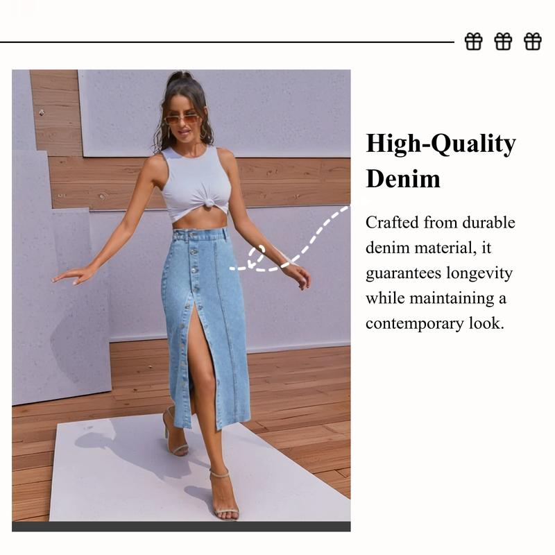 OBlue Jeans Women's Button Front Denim Skirt, Casual Fashion Skirt for Daily Wear, Ladies Bottoms for All Seasons, T-Chic