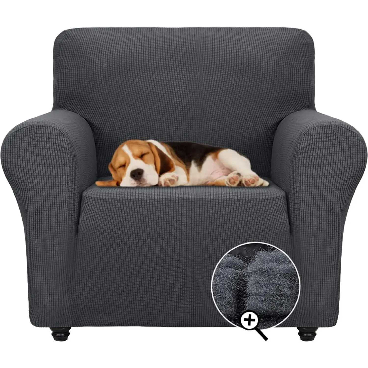 Super Stretch Chair Slipcover Universal Sofa Chair Covers for Living Room Dogs Pet Furniture Protector Spandex Armchair Slipcovers with Anti Slip Foam Sticks (Dark Grey, Chair)