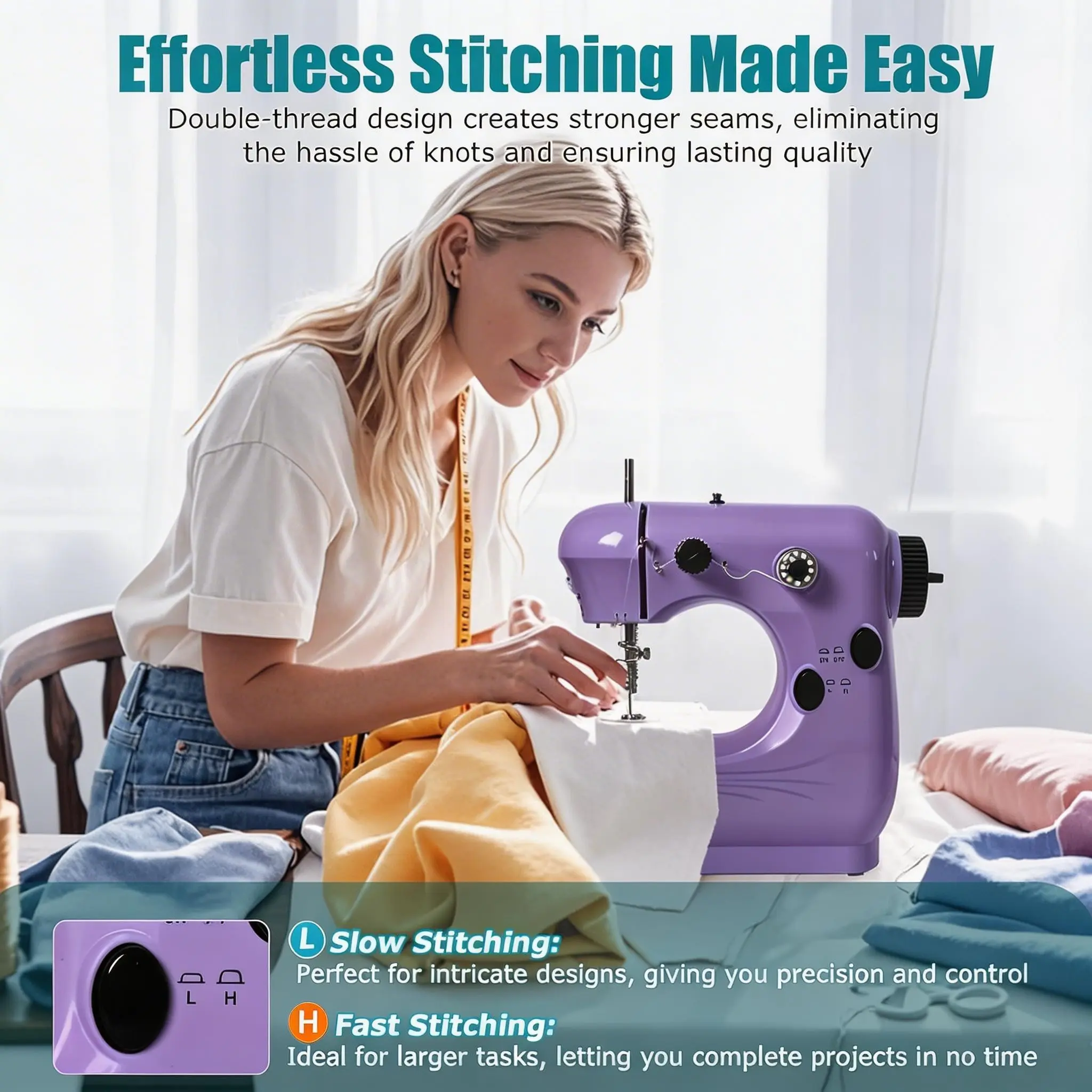 Mini Portable Sewing Machine for Beginners, Quick Fabric Repair Tool, Adjustable Speed Pedal, Ideal for New Sewers