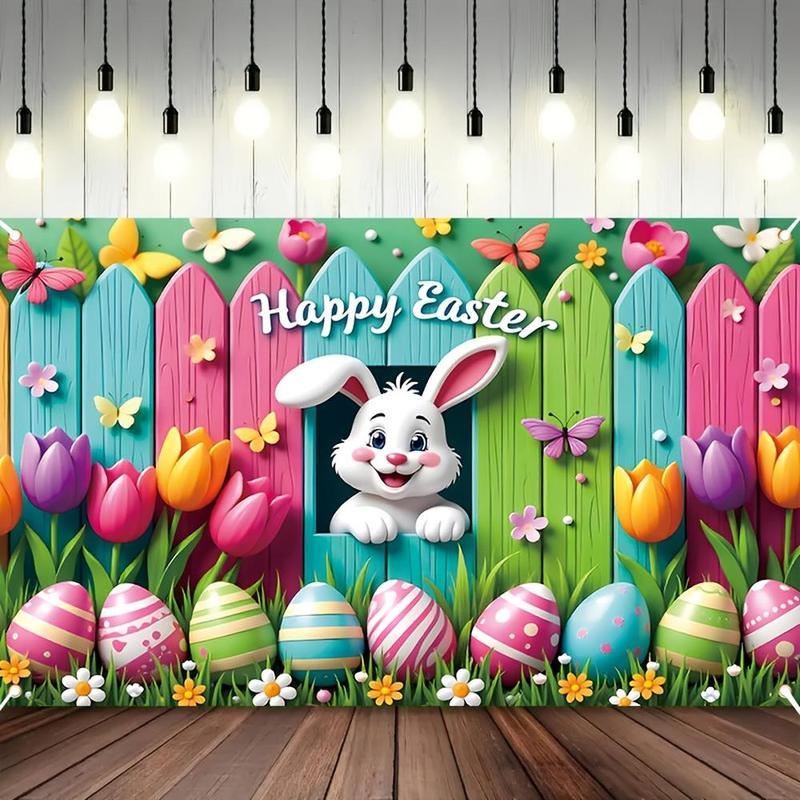 1PC,2D Flat Easter - themed Decorative Backdrop Cloth, Cartoon Rabbit, Colorful Eggs, Flowers, Butterflies Pattern Party Hanging Cloth, Festival Scene Decoration, Photo Background Banner Prop 1PC,2D Flat Easter - themed Decorative Backdrop Cloth, Cartoon Rabbit, Colorful Eggs, Flowers, Butterflies Pattern Party Hanging Cloth, Festival Scene Decoration, Photo Background Banner Prop