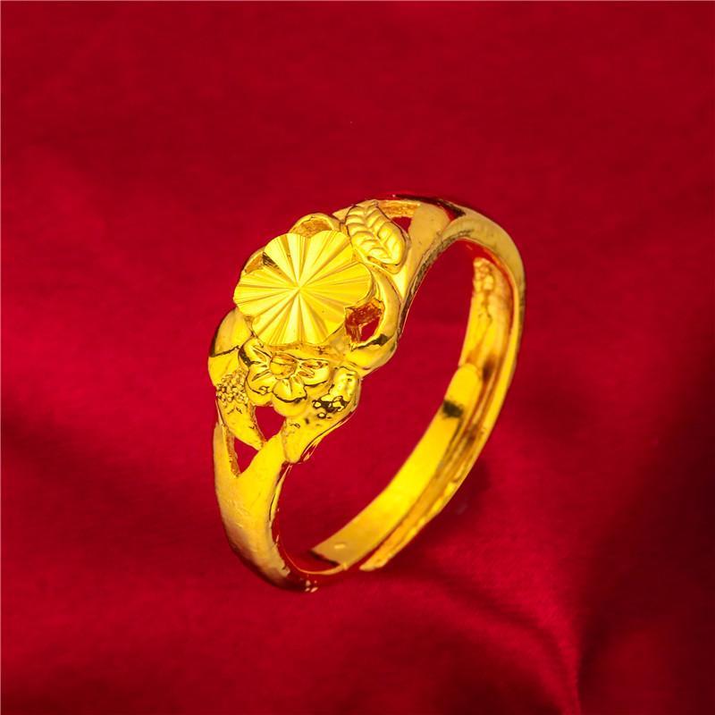 NEW Dubai Flower Gold Color Arab Rings For Women Resizable Ethiopia Wedding Jewelry African Party Gift Nigerian Jewellery