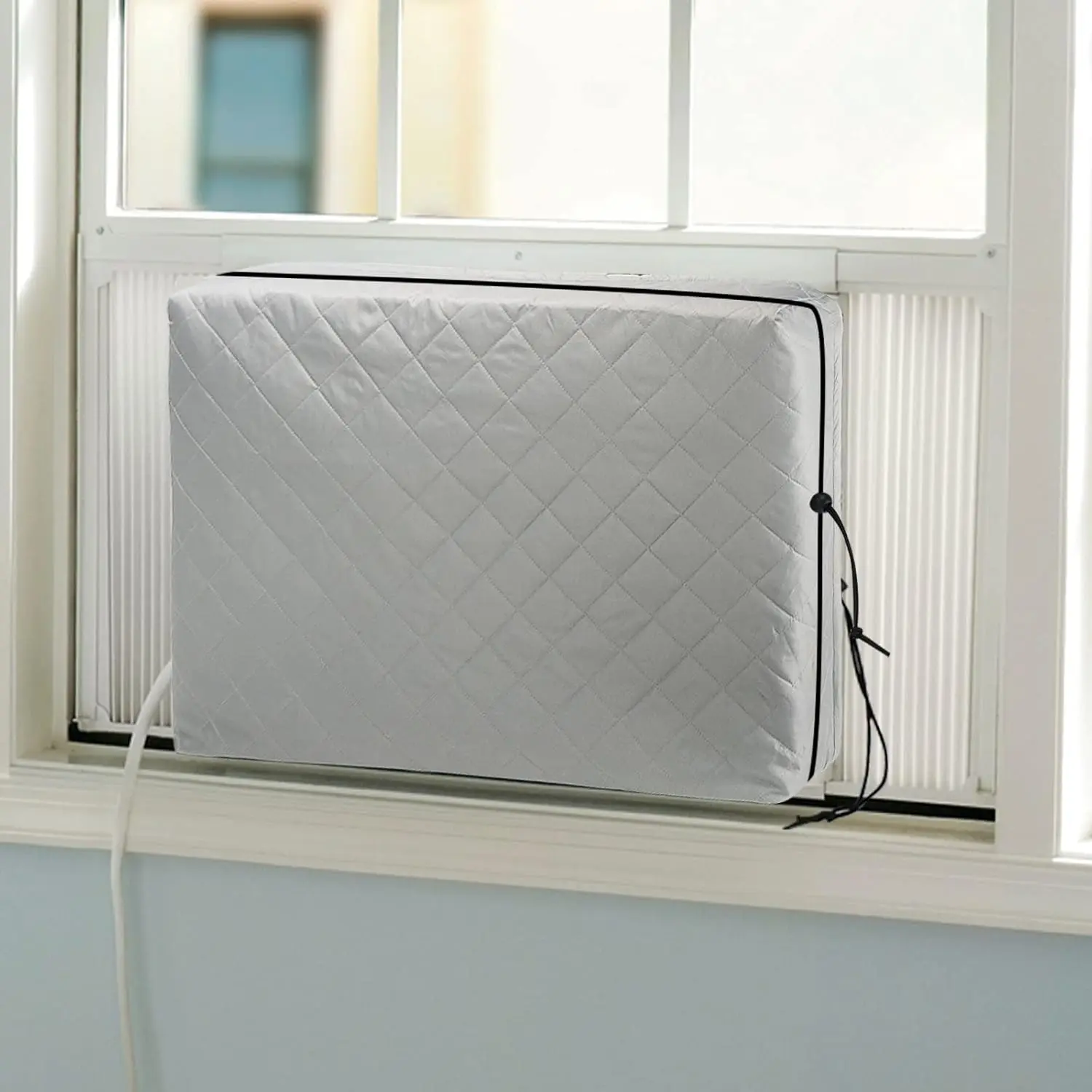 Indoor Air Conditioner Window Cover for Inside Window AC Unit Triple Insulation with Elastic Strap (Grey, 17.5"x13.5"x3.5")