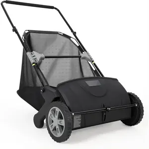 Push Lawn Sweeper, 21inch Leaf & Grass Collector, Heavy Duty Thickened Steel Durable to Use with Large Capacity 3.5 Cu. ft. Mesh Collection Hopper Bag, 2 Spinning Brushes