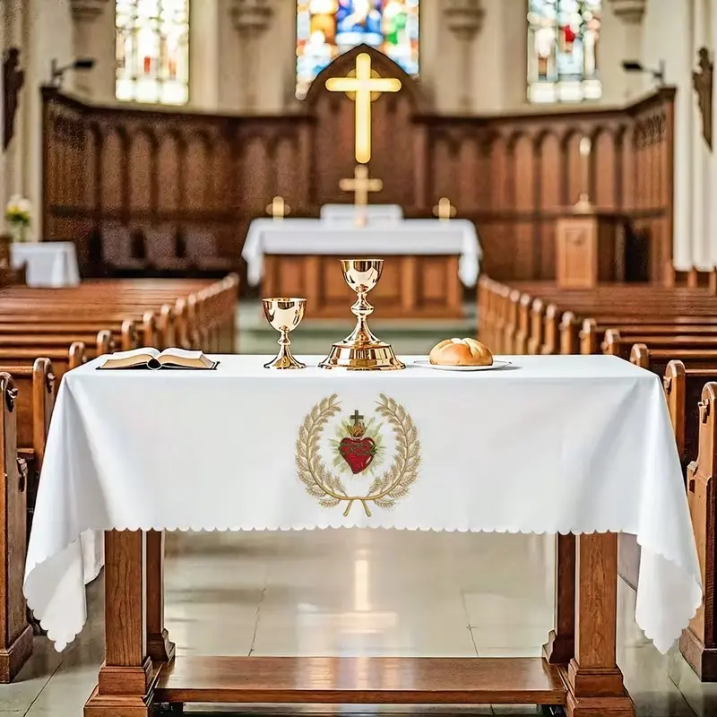 2D Flat Party Tablecloth 1pc, Large Memorial Altar Tablecloth, Catholic Jesus Sacred Heart Design, Polyester Rectangular Tablecloth