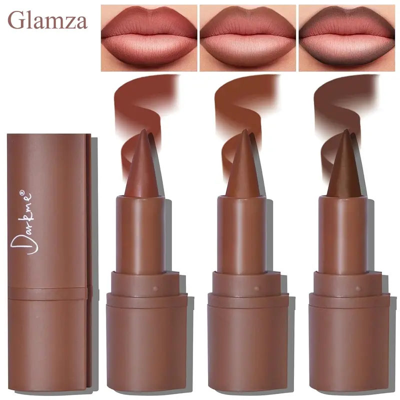 Glamza 2-in-1 Lipliner Stick - Matte Shades (Nude, Dark Brown, Red, Light Brown Ombre), Plumping Creamy Texture, High Pigmented, Long-Lasting, Easy Application, All Skin Types, Makeup Products with Plumping Effect